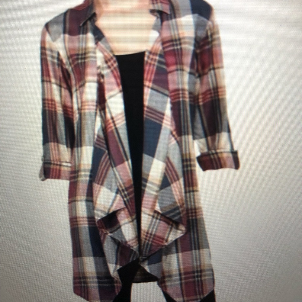 Natural Reflections Crochet Plaid Open-Front